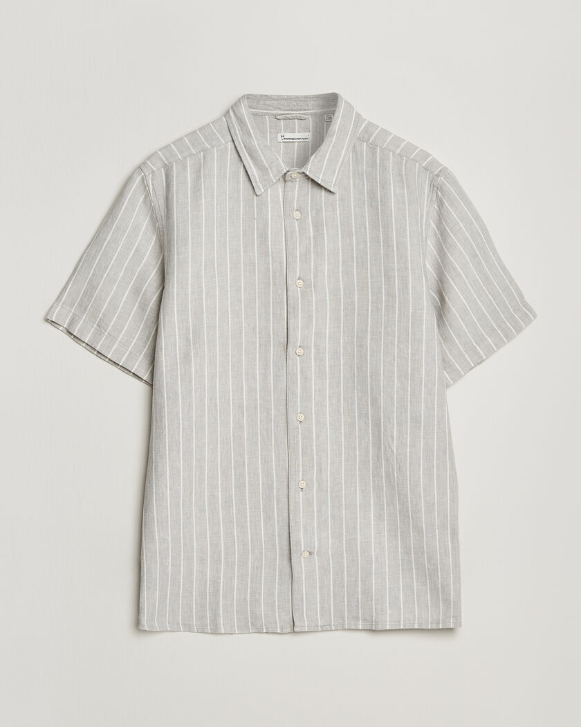 KnowledgeCotton Apparel Striped Linen Resort Shirt Grey – Gris