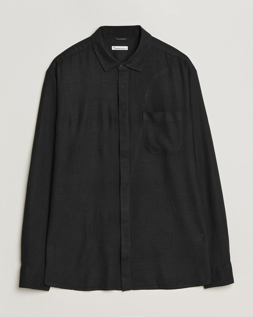 KnowledgeCotton Apparel Linen/Lycell Relaxed Long Sleeve Shirt Black – Noir