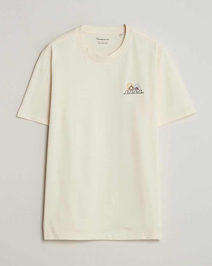 KnowledgeCotton Apparel Chest Print T-Shirt Egret – Blanc