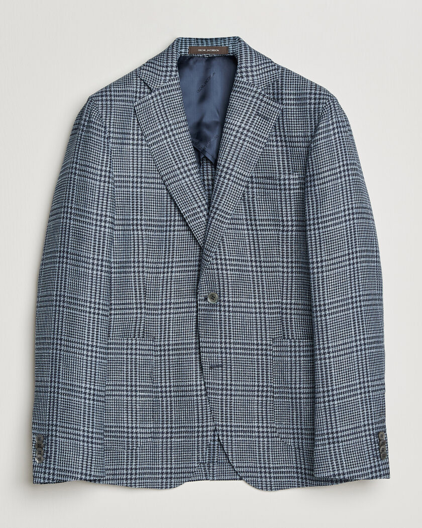 Oscar Jacobson Ferry Patch Soft Checked Linen/Wool Blazer Blue – Bleu