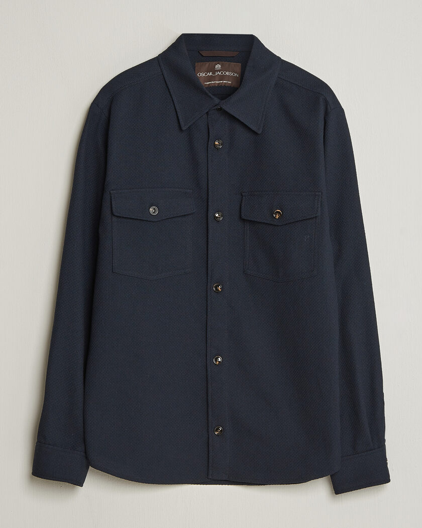 Oscar Jacobson Magnus Structure Cotton Overshirt Navy – Bleu