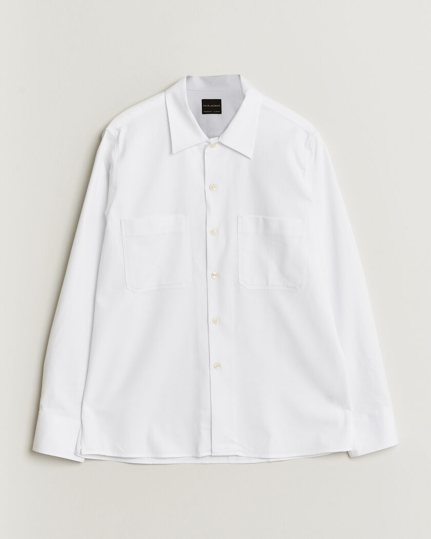 Oscar Jacobson Straight Fit Bowling Collar Cotton Shirt White – Blanc