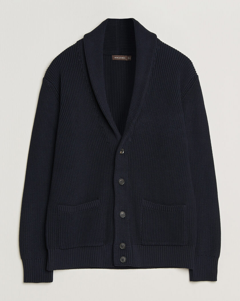 Oscar Jacobson Roland Knitted Cotton Cardigan Navy – Bleu