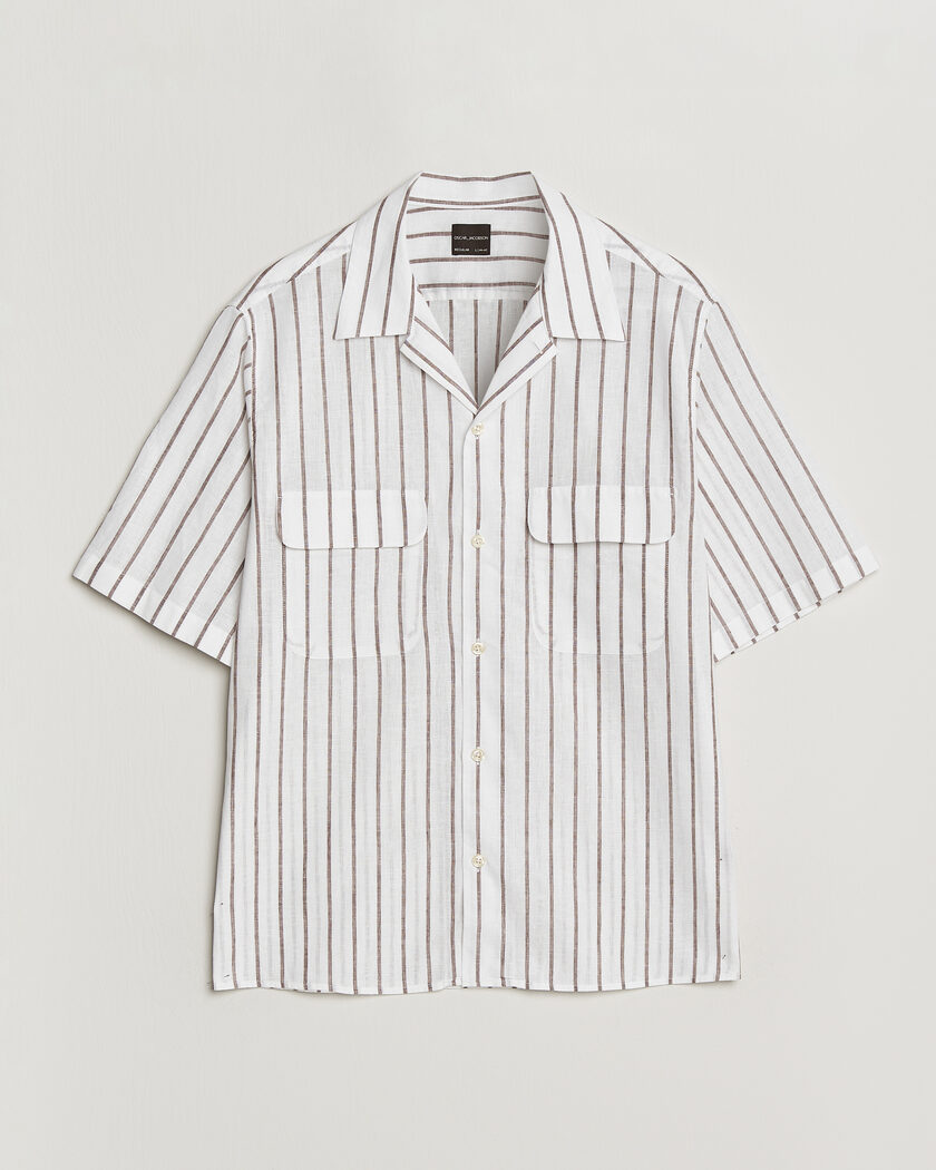Oscar Jacobson Striped Short Sleeve Linen Shirt Brown/White – Blanc