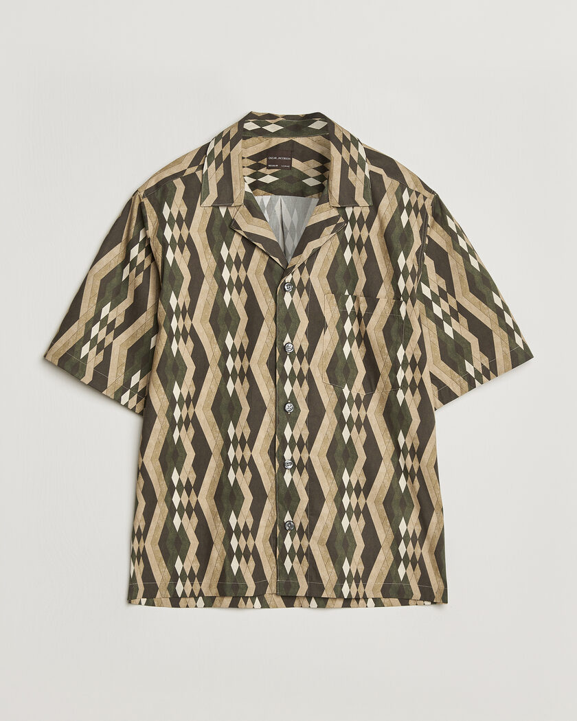 Oscar Jacobson Reg Fit Cuban Printed Short Sleeve Shirt Olive – Vert