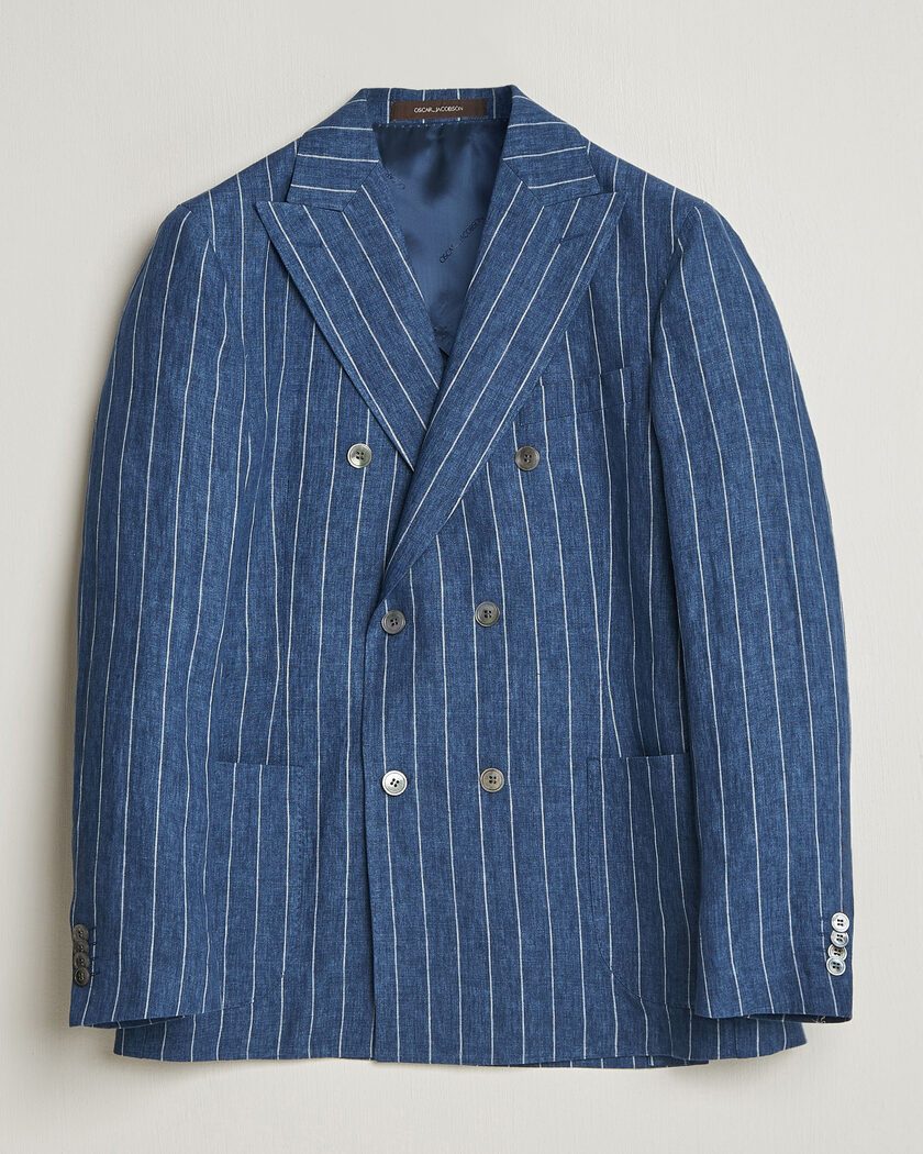 Oscar Jacobson Farrys Patch Striped Linen Blazer Blue – Bleu
