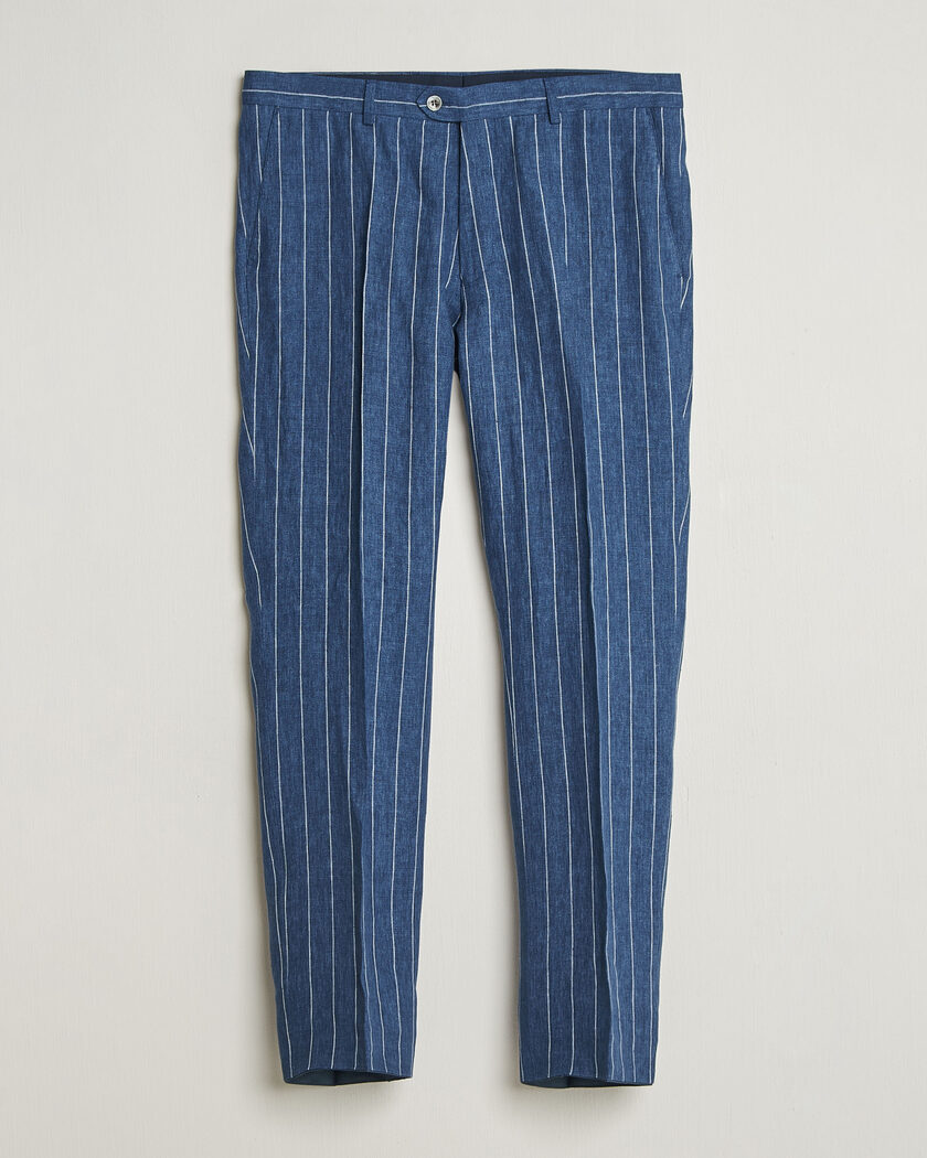Oscar Jacobson Dandy Striped Linen Trousers Blue – Bleu