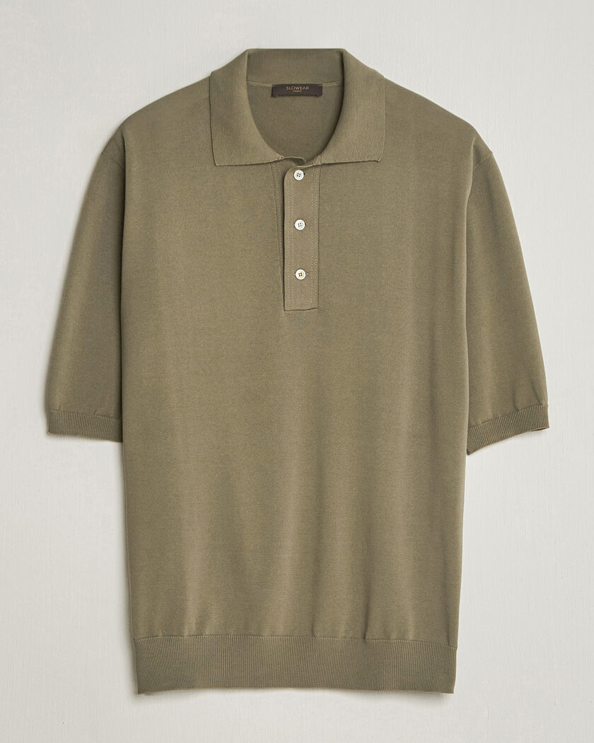 Zanone Knitted Cotton Polo Olive – Vert