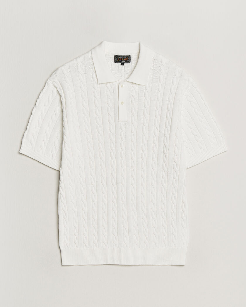 BEAMS PLUS Short Sleeve Cable Polo White – Blanc