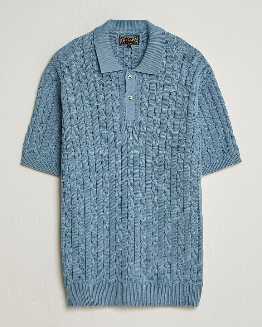 BEAMS PLUS Short Sleeve Cable Polo Blue – Bleu