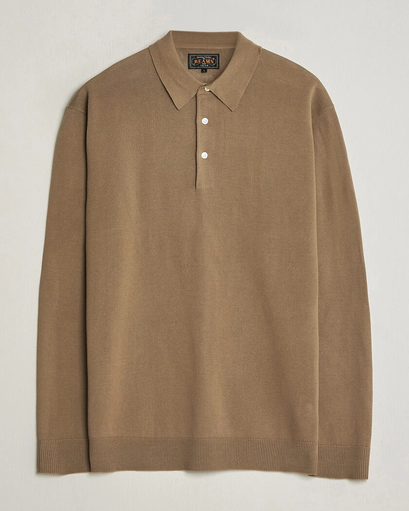 BEAMS PLUS Long Sleeve 12G Knit Polo Mocha – Marron