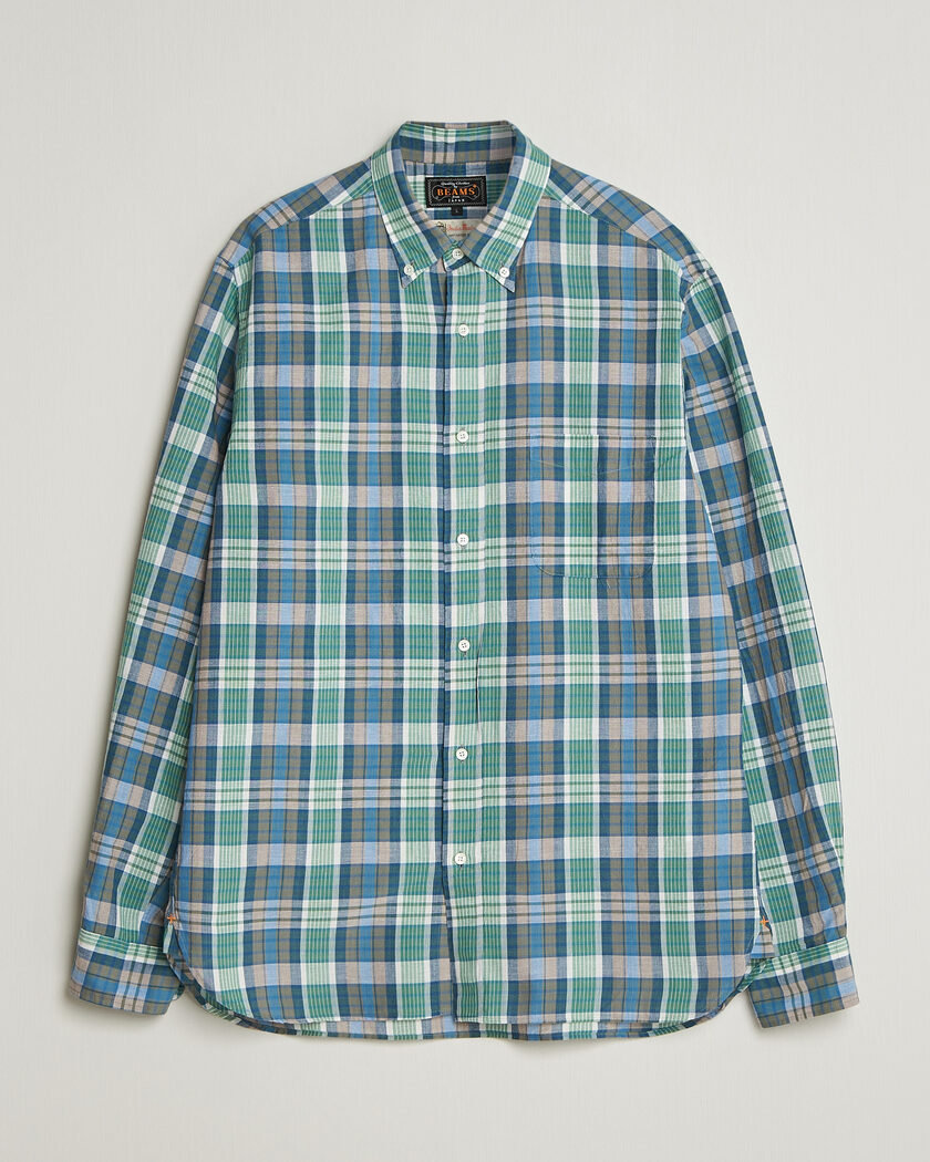 BEAMS PLUS Madras Button Down Shirt Blue – Bleu