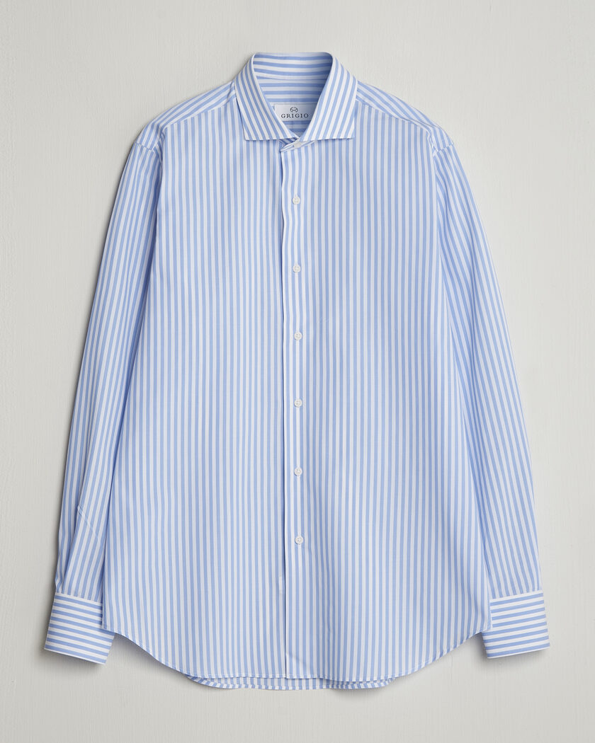 Grigio Cotton Poplin Dress Shirt Light Blue Stripe – Bleu