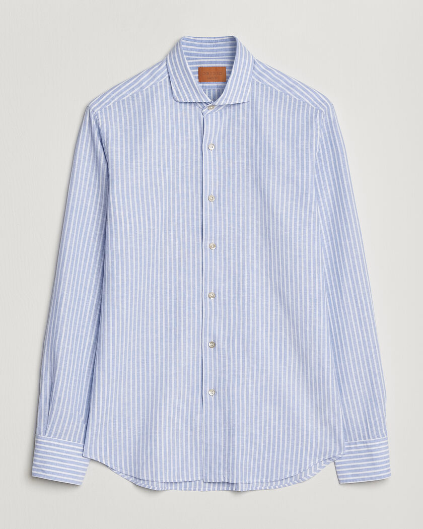 Grigio Washed Cotton/Linen Shirt Blue Stripe – Bleu