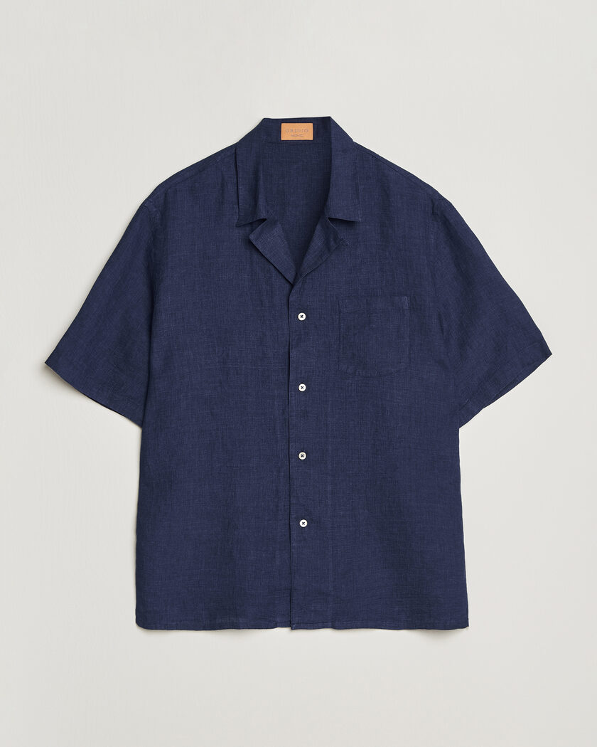 Grigio Linen Camp Collar Shirt Navy – Bleu