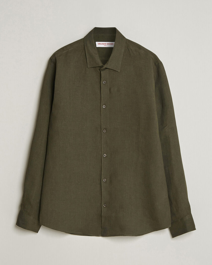 Orlebar Brown Giles Linen Stiched Shirt Bayleaf Green – Vert