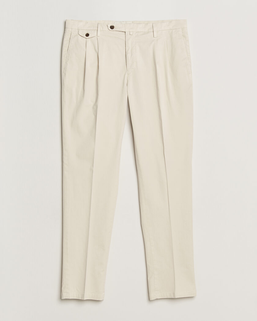 Briglia 1949 Easy Fit Pleated Cotton Stretch Chino Cream – Blanc