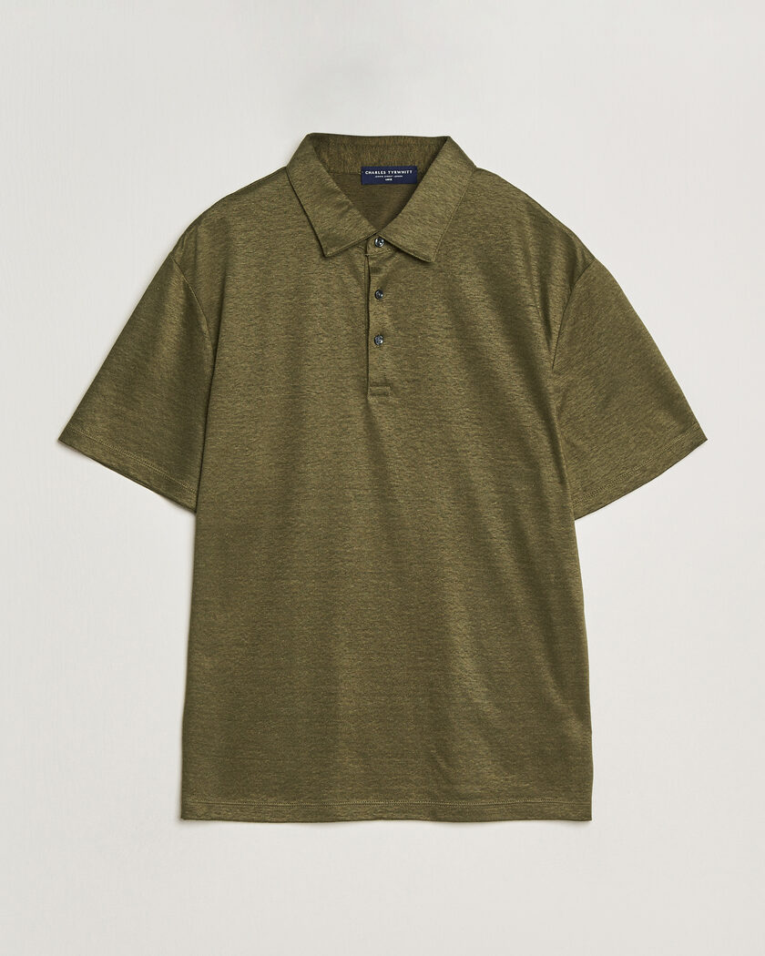 Charles Tyrwhitt Short Sleeve Linen Polo Olive – Vert