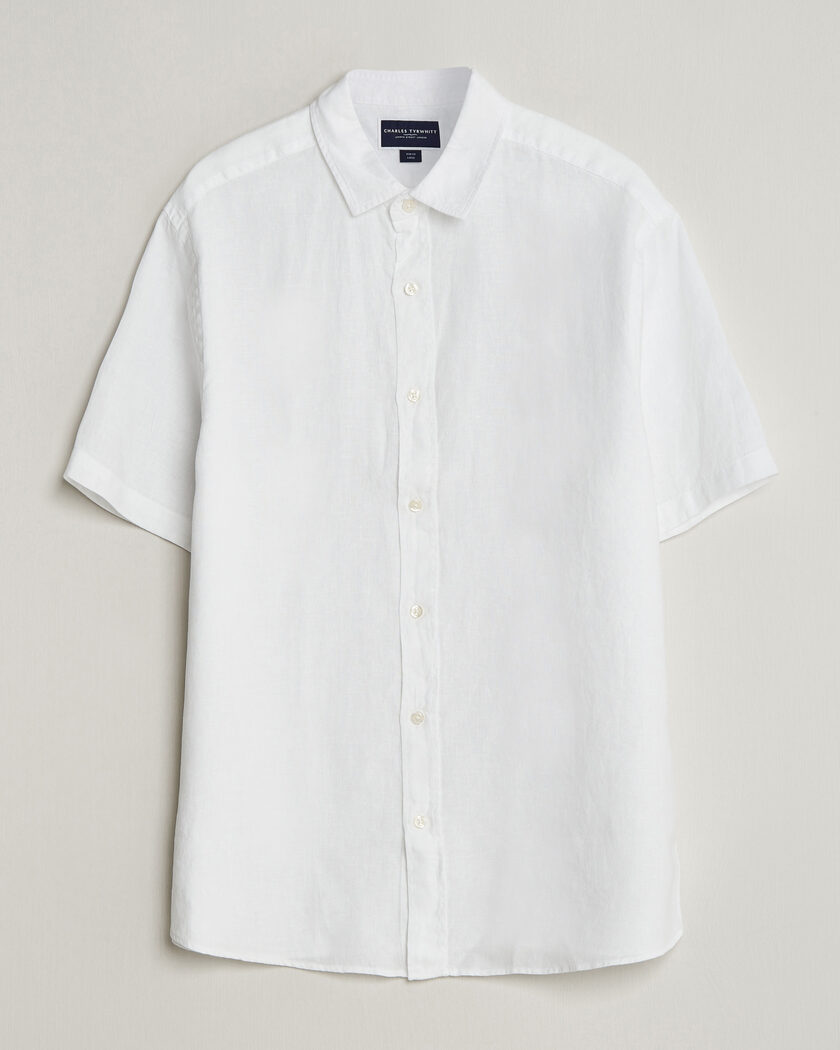 Charles Tyrwhitt Pure Linen Short Sleeve Slim Fit Shirt White – Blanc