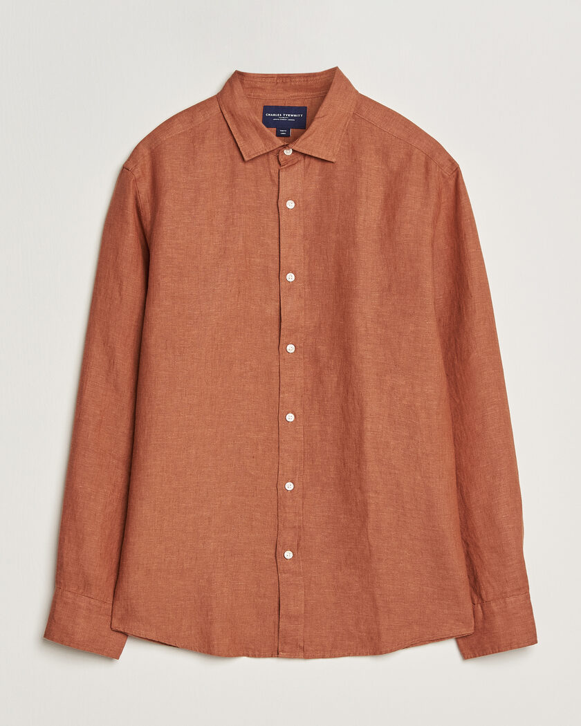 Charles Tyrwhitt Pure Linen Slim Fit Shirt Burnt Orange – Orange