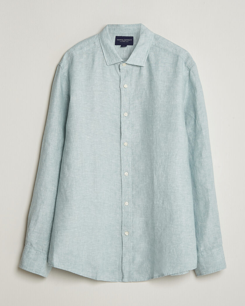 Charles Tyrwhitt Pure Linen Slim Fit Shirt Pale Teal Green – Vert