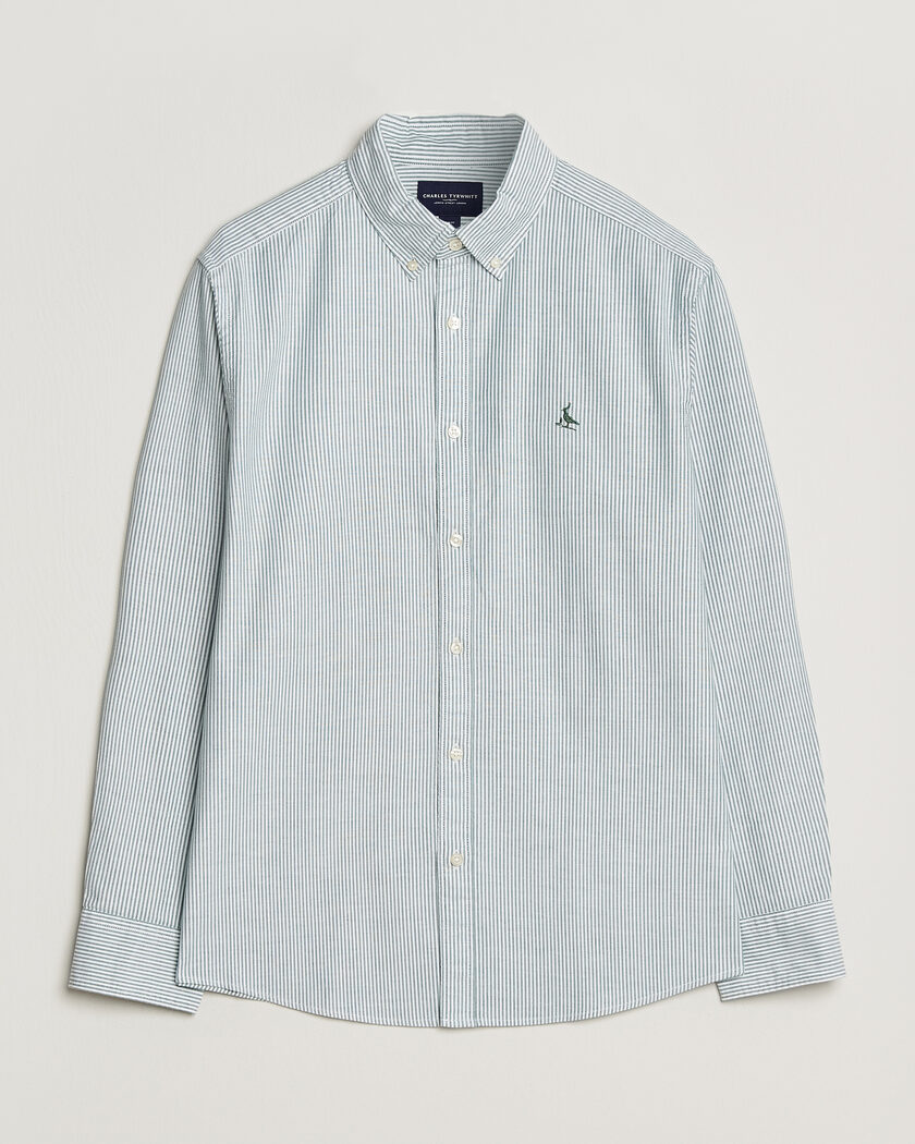 Charles Tyrwhitt Button Down Stretch Oxford Shirt Green/White – Vert