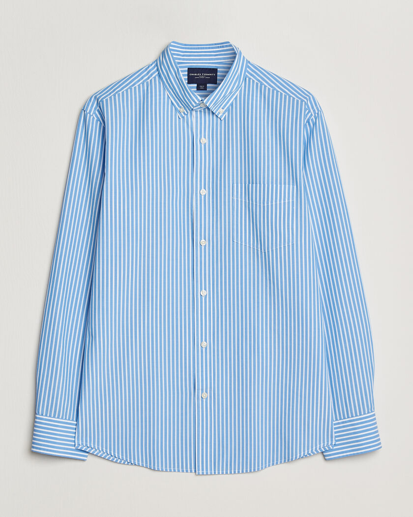 Charles Tyrwhitt Button Down Stretch Poplin Shirt Ocean Blue – Bleu