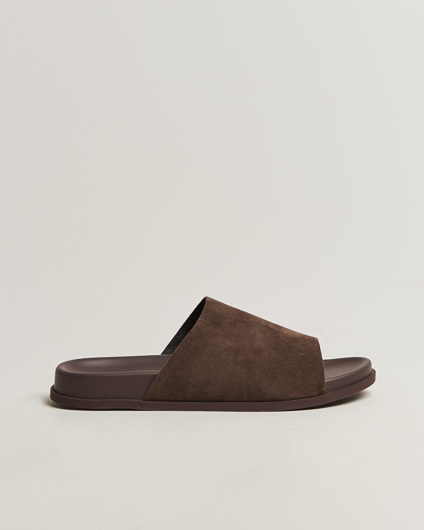 Thera's Classic Slide Sandals Dark Brown Suede – Marron