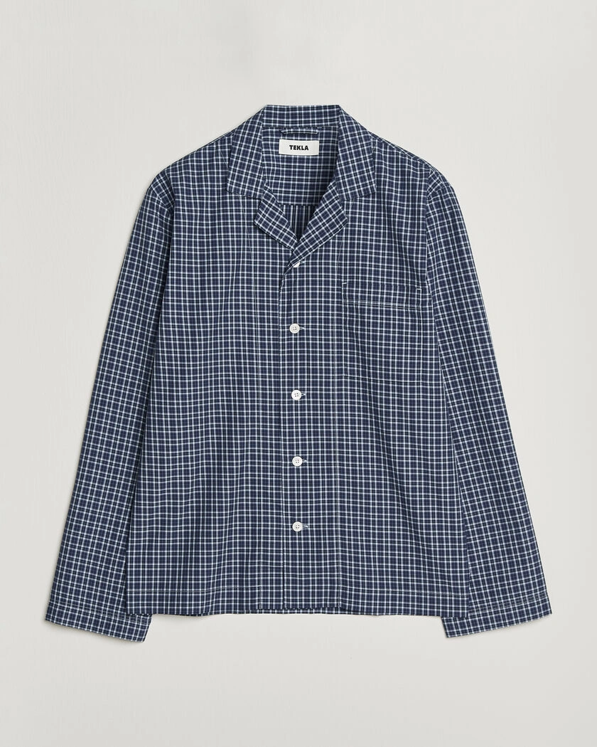 Tekla Fine Twill Pyjama Shirt Lanegan Checks – Bleu