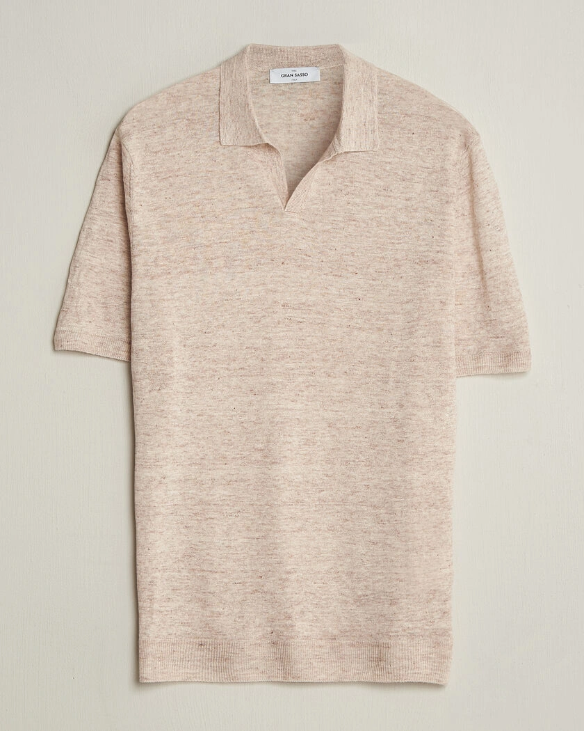 Gran Sasso Washed Knitted Linen Polo Beige Melange – Beige
