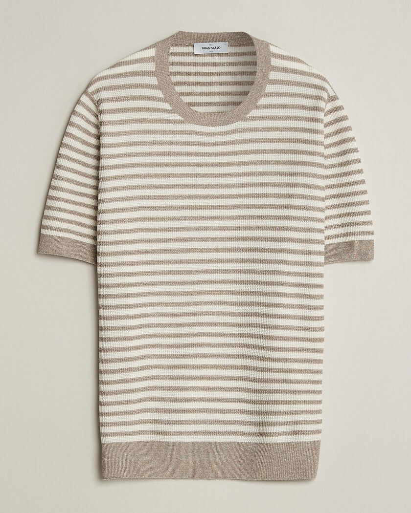 Gran Sasso Linen/Cotton Knitted Striped T-Shirt Beige/White – Multicolore