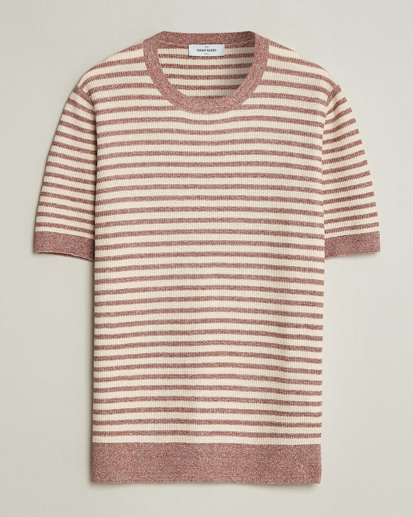Gran Sasso Linen/Cotton Knitted Striped T-Shirt Red/White – Multicolore