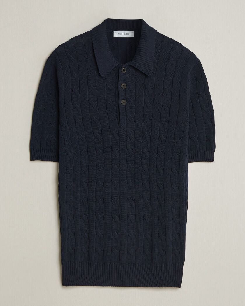 Gran Sasso Cotton Cable Knitted Polo Navy – Bleu