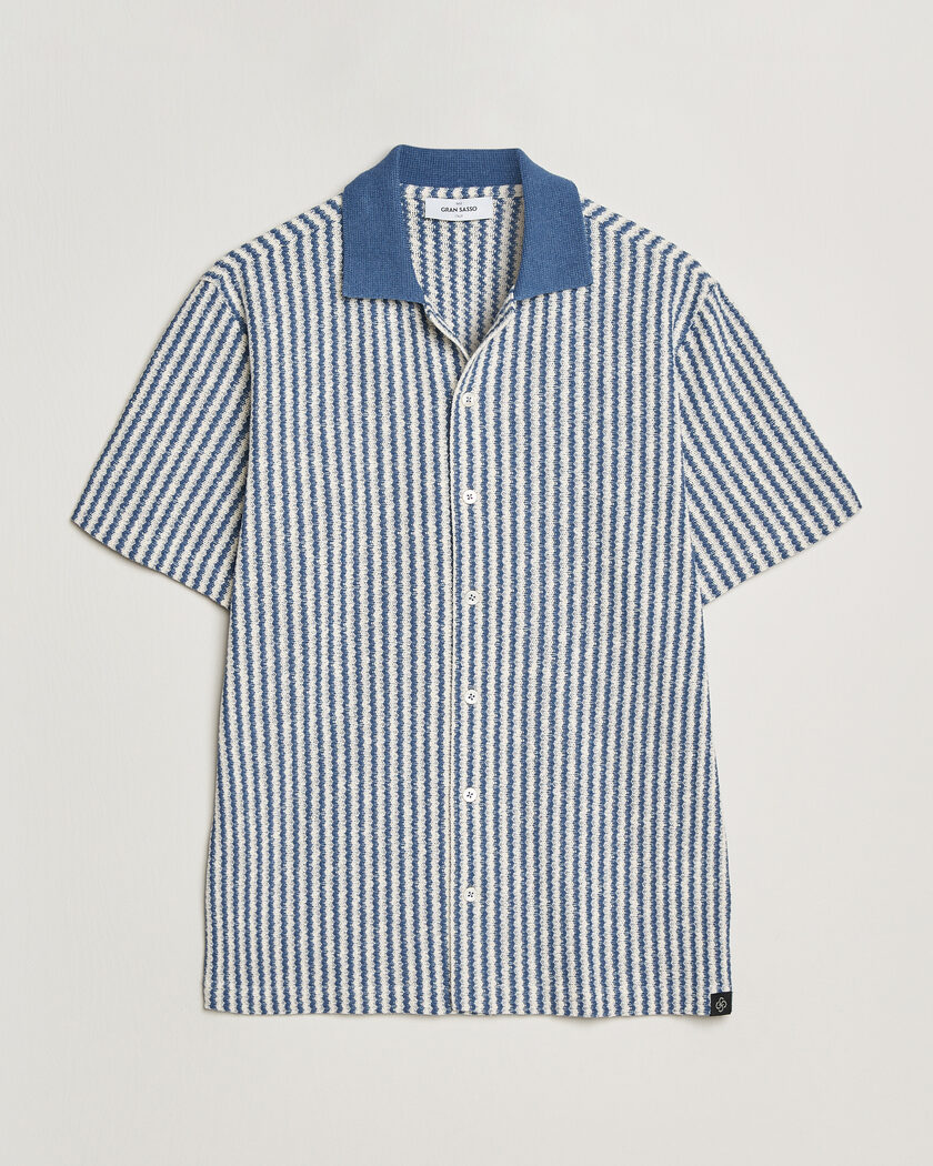 Gran Sasso Cotton Knitted Striped Resort Shirt Blue/white – Bleu