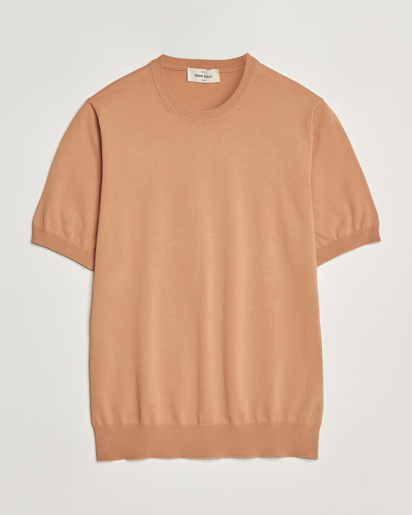Gran Sasso Cotton Knitted Crew Neck T-Shirt Apricot Orange Melange – Orange