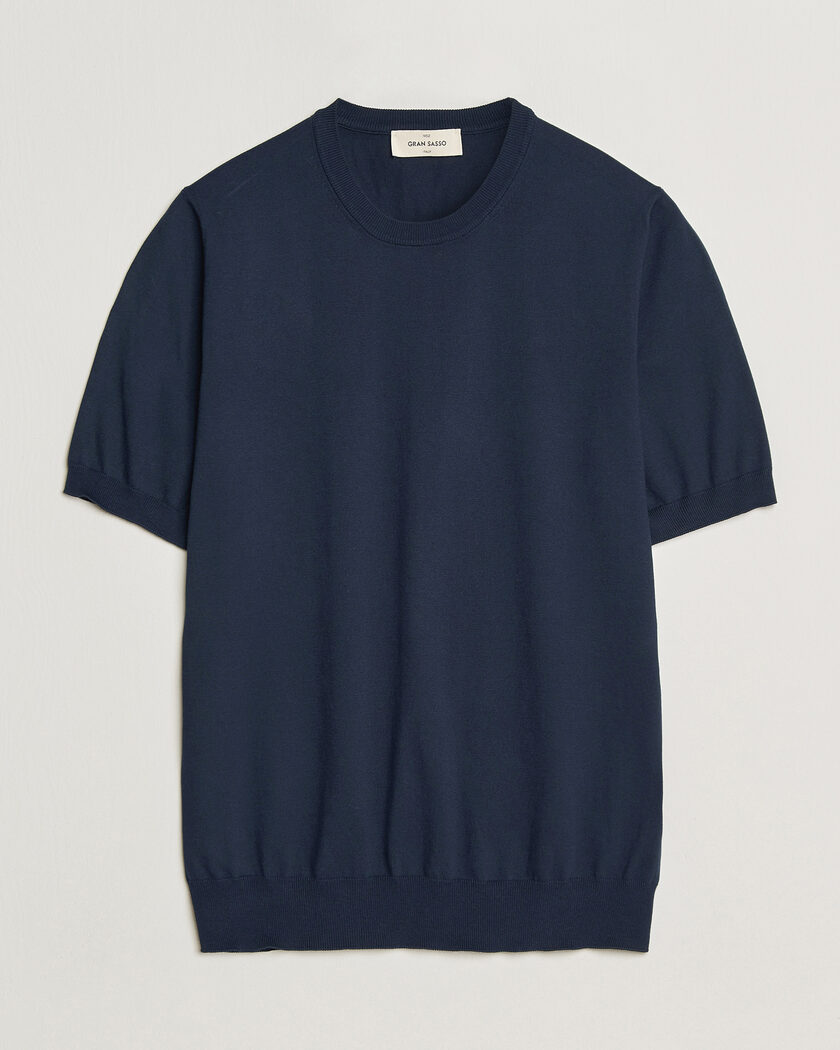 Gran Sasso Cotton Knitted Crew Neck T-Shirt Navy – Bleu