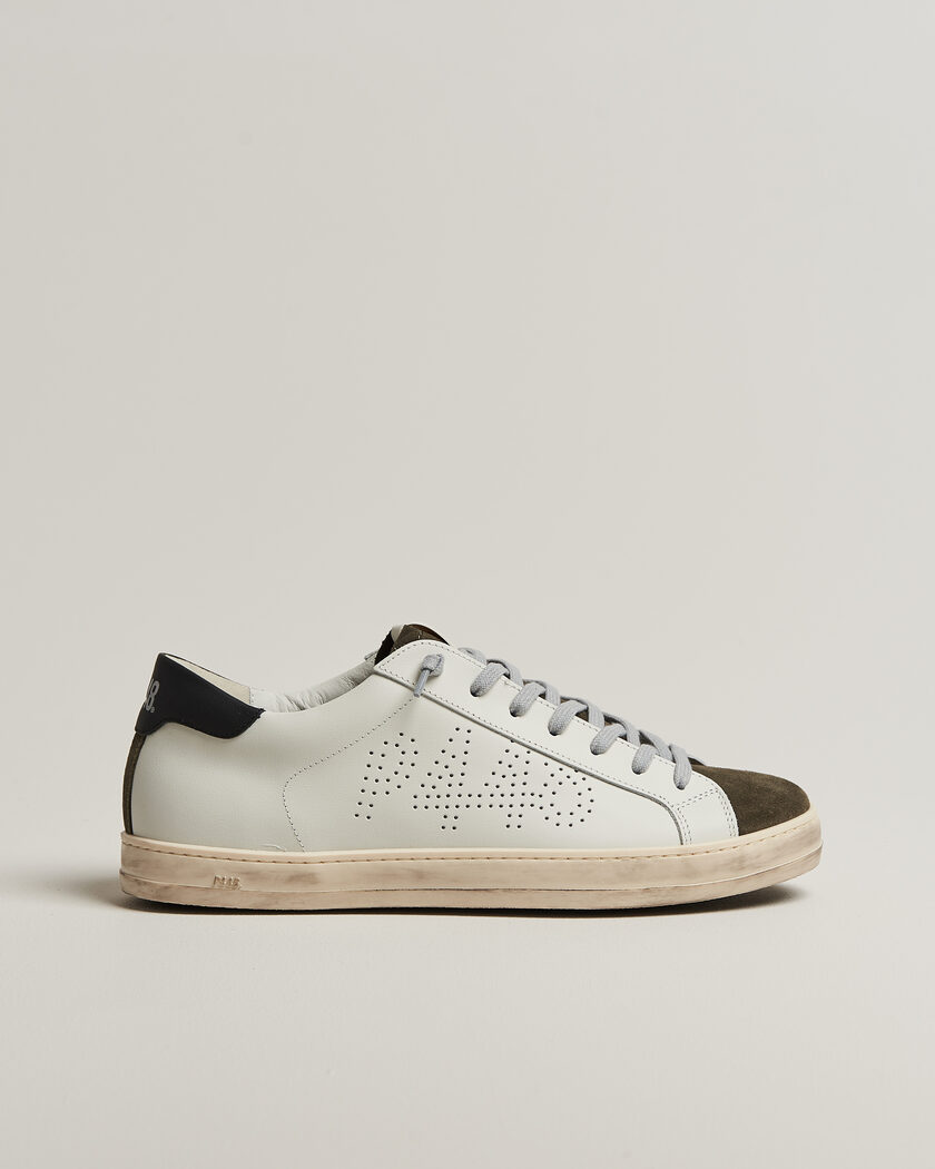 P448 John Leather Sneaker White/Olive – Blanc