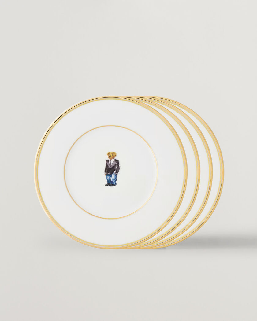 Ralph Lauren Home Wilshire Tuxedo Bear Plate Set White/Gold – Blanc