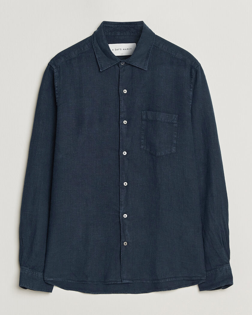 A Day's March Daintree Linen Shirt Navy – Bleu