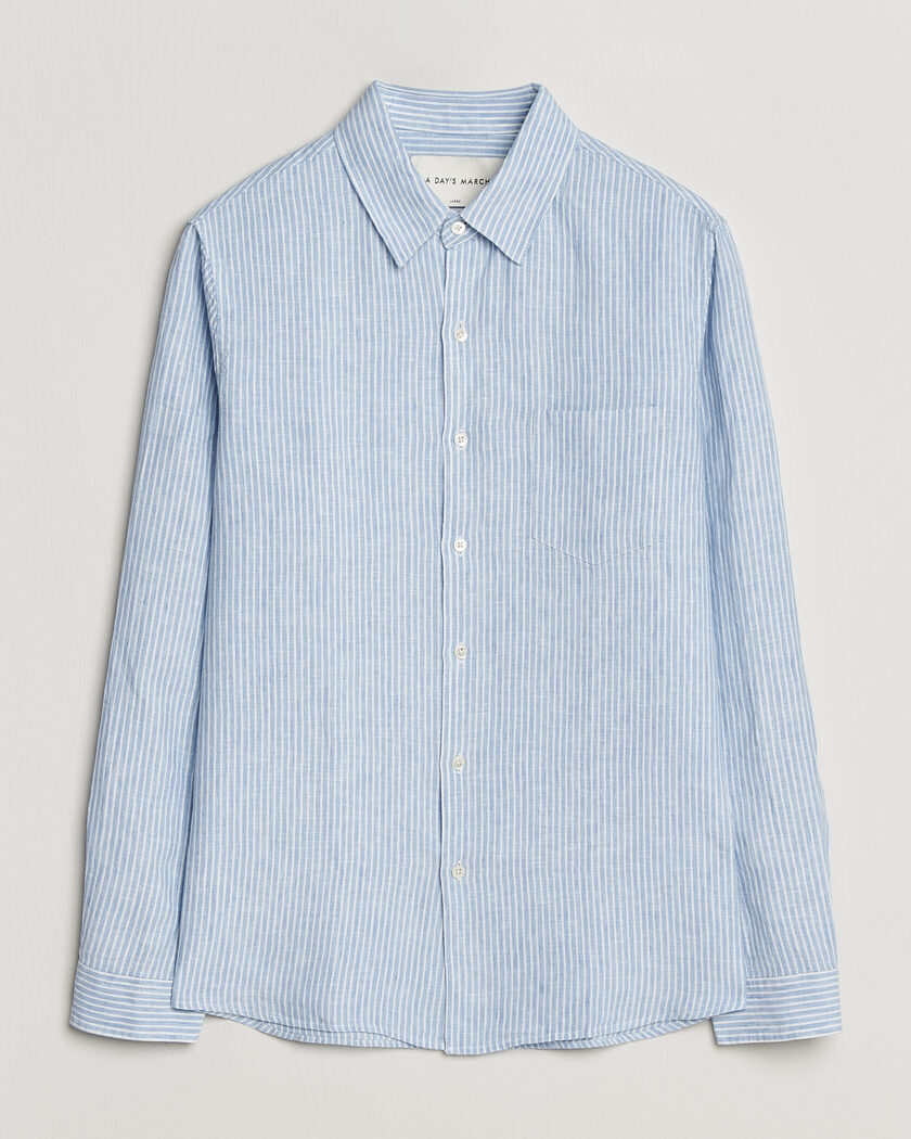 A Day's March Daintree Striped Linen Shirt Light Blue/White – Bleu