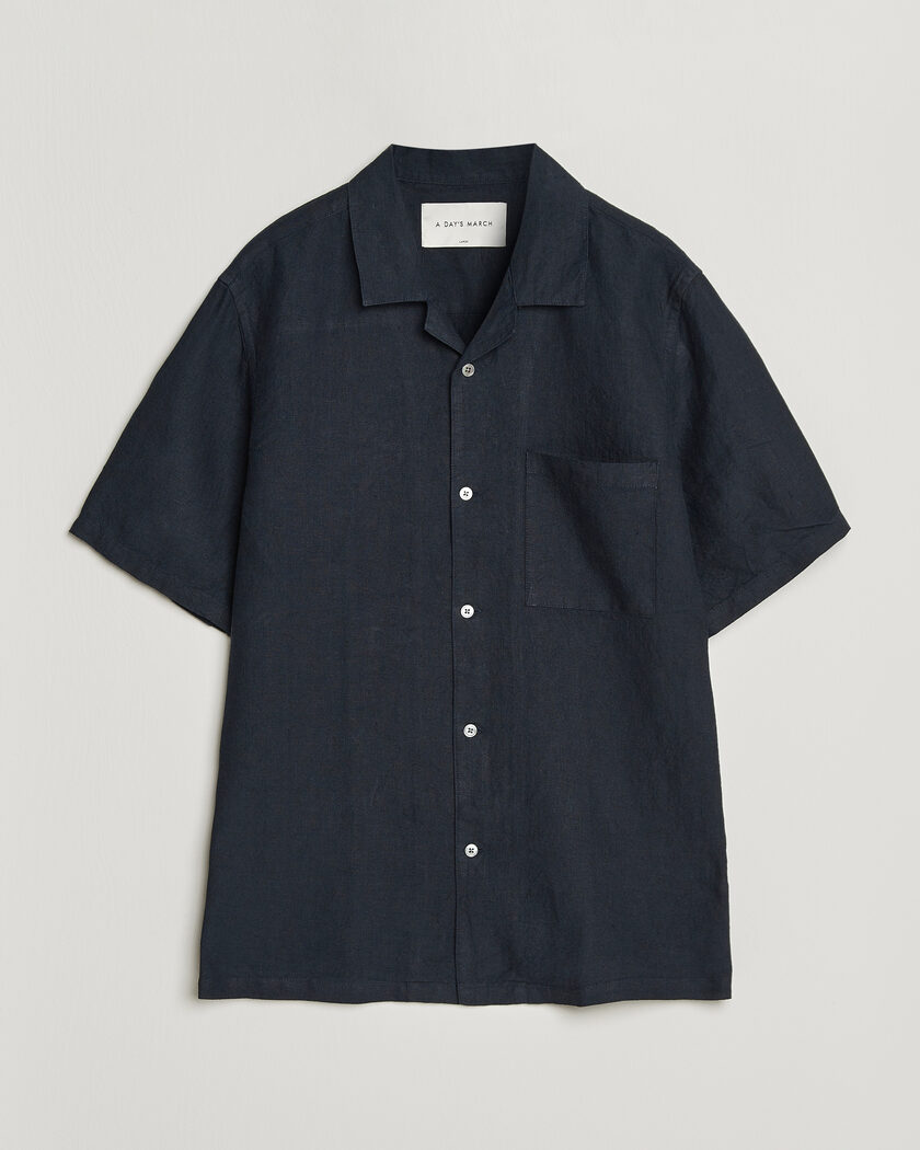 A Day's March Yamu Linen Short Sleeve Shirt Navy – Bleu