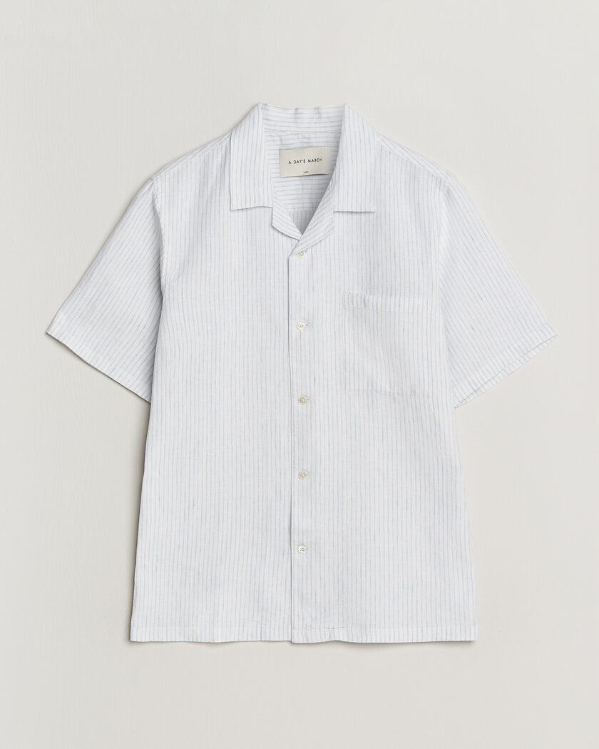 A Day's March Yamu Striped Linen Short Sleeve Shirt White – Blanc