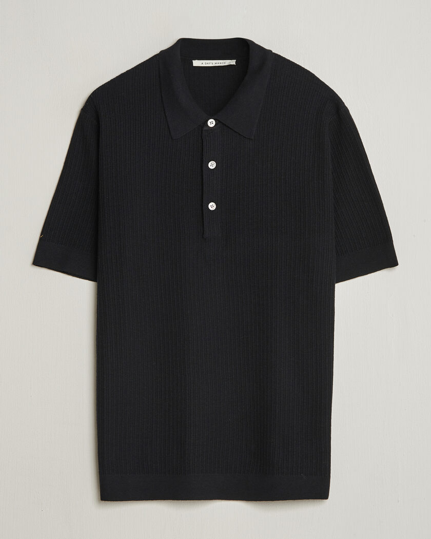 A Day's March Aspen Structured Knitted Polo Black – Noir