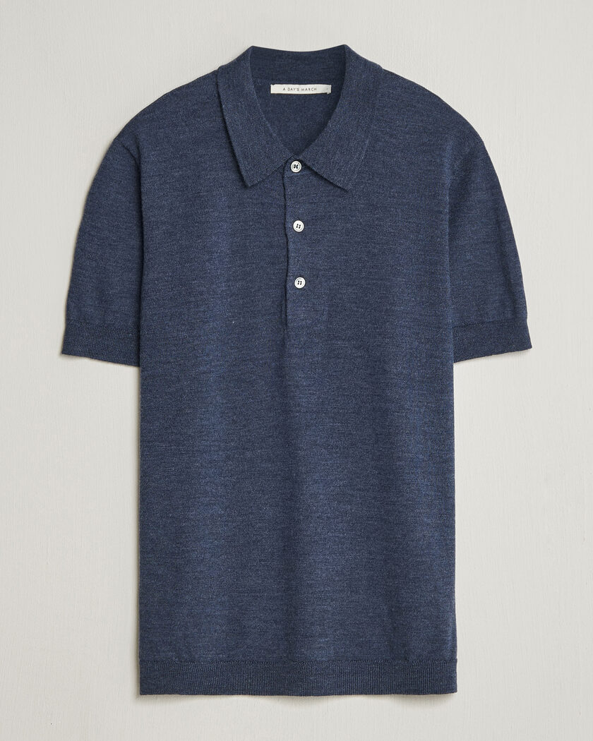 A Day's March Rosehall Knitted Polo Storm Blue – Bleu