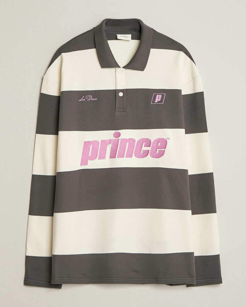 Les Deux Prince Striped Long Sleeve Polo Raven Gray – Blanc