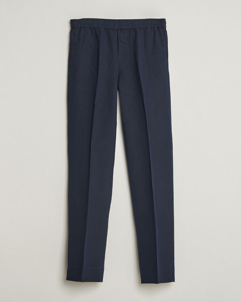 Filippa K Theo Relaxed Linen/Cotton Drawstring Trousers Navy – Bleu