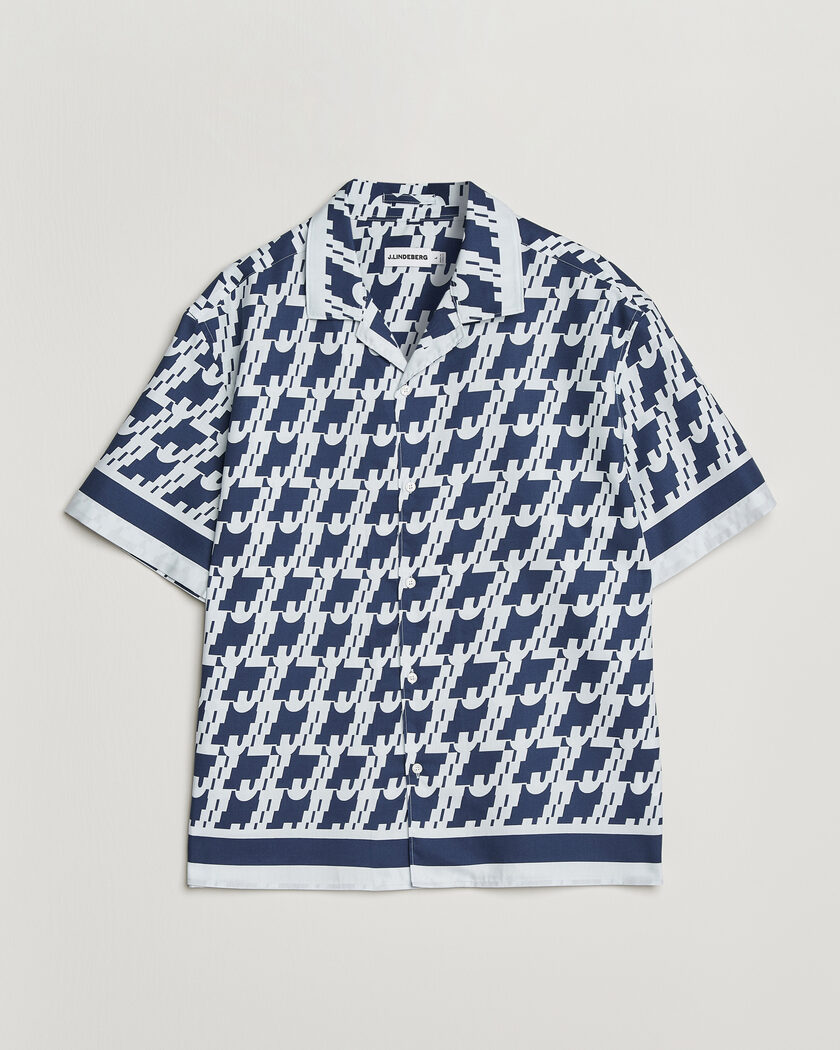 J.Lindeberg Ellis Border Printed Resort Shirt Estate Blue – Bleu