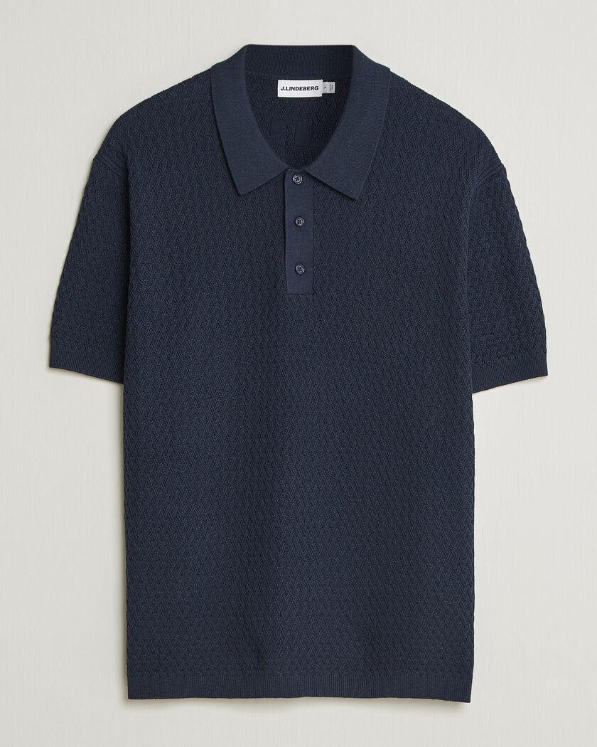 J.Lindeberg Jacques Structured Knitted Polo Navy – Bleu