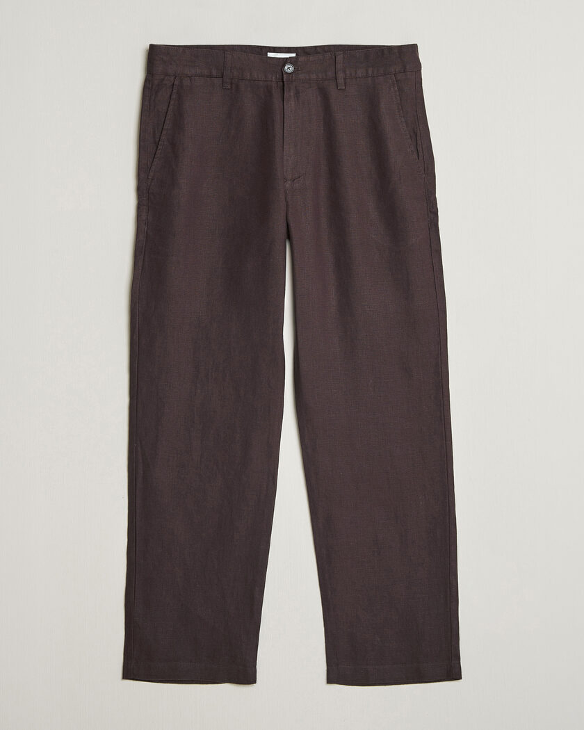 NN07 Aden Regular Fit Linen Trousers Dusky Port – Marron
