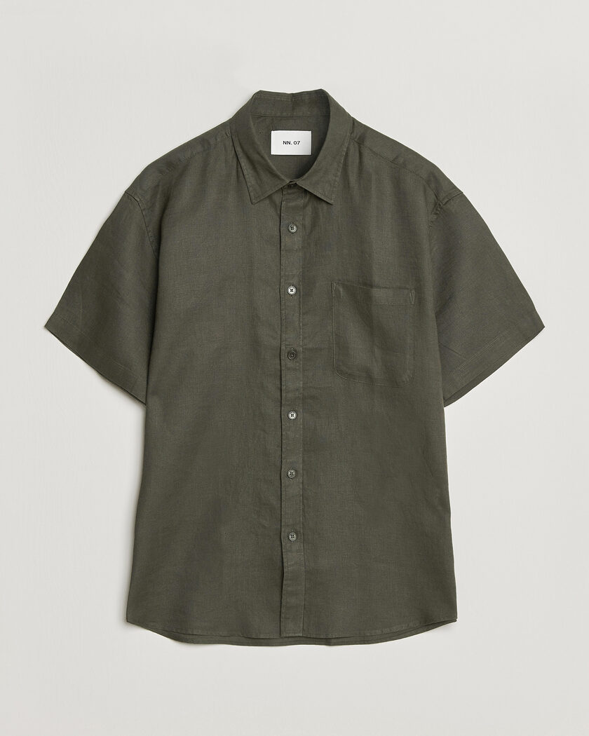 NN07 Deon Linen Short Sleeve Shirt Dark Army – Vert